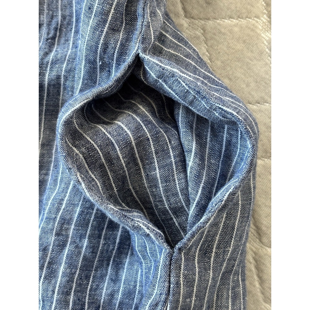 Quince Dress Womens Small Blue Striped Linen Button Collared Belted Midi Shirt - Picture 6 of 10